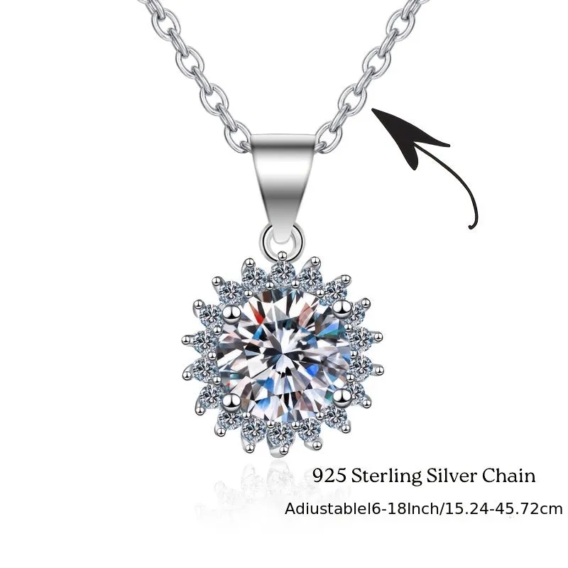 1-5 Ct Round Moissanite Necklace For Women 18K Gold Plated 925 Silver Moissanite Stone Necklace