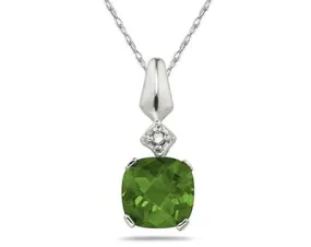 1 Carat Peridot & Diamond Pendant In 10K  White Gold