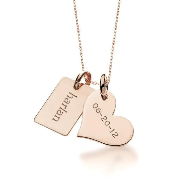 14k Gold Heart & Mini Dog Tag Necklace