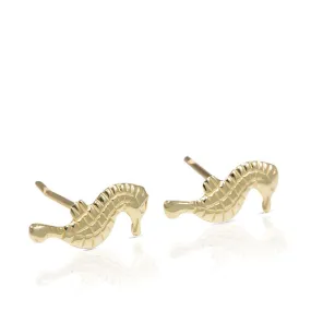 14K Yellow Gold Seahorse Stud Earrings