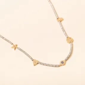 16'' Petite Oxidized Silver and Diamond Necklace with Gold Charms