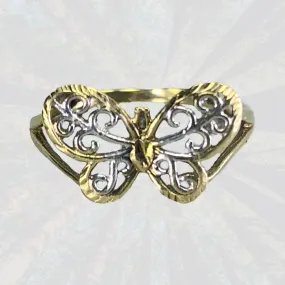 1970s Gold Butterfly Ring in 10K Yellow and White Gold. Would Make a Wonderful Graduation Gift.