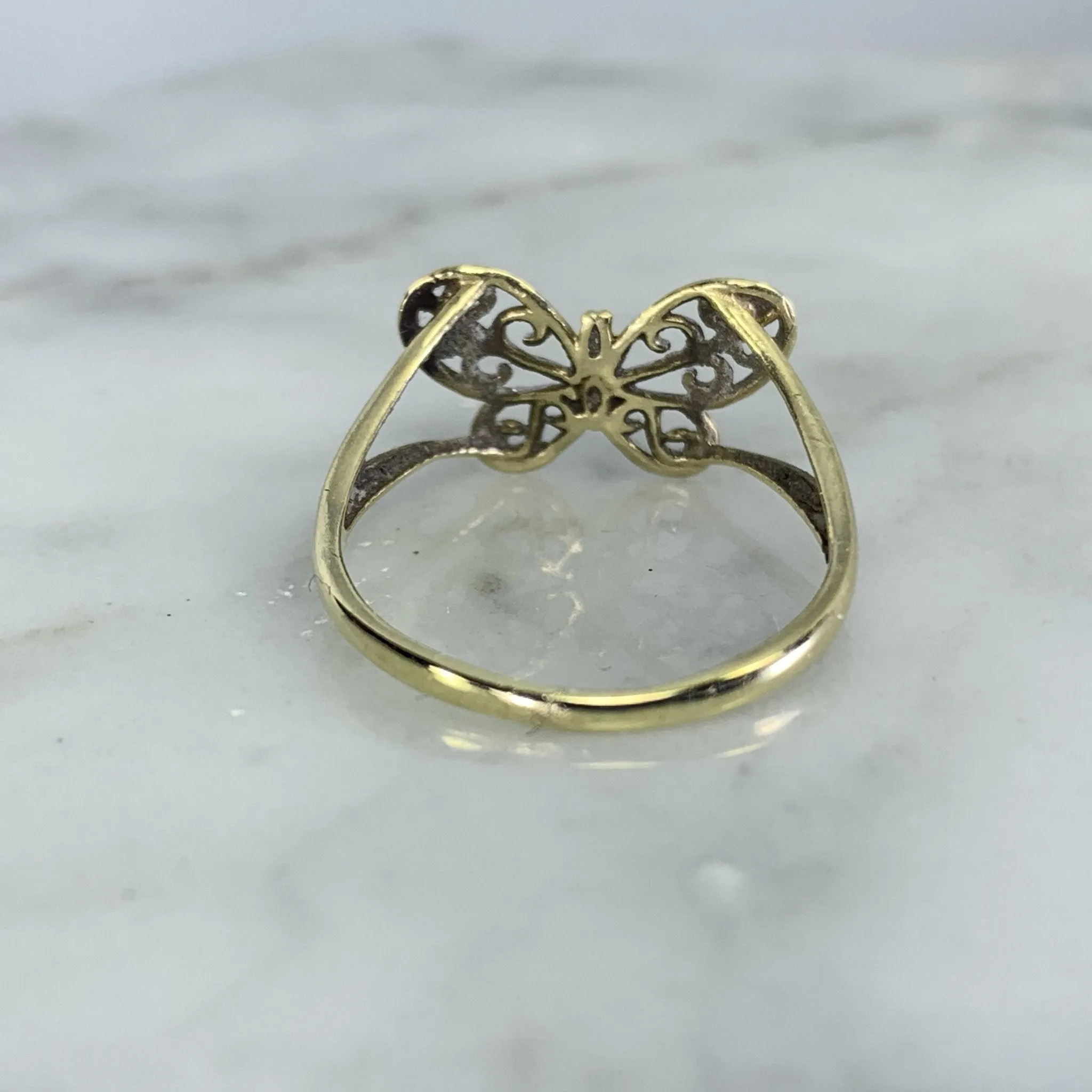 1970s Gold Butterfly Ring in 10K Yellow and White Gold. Would Make a Wonderful Graduation Gift.