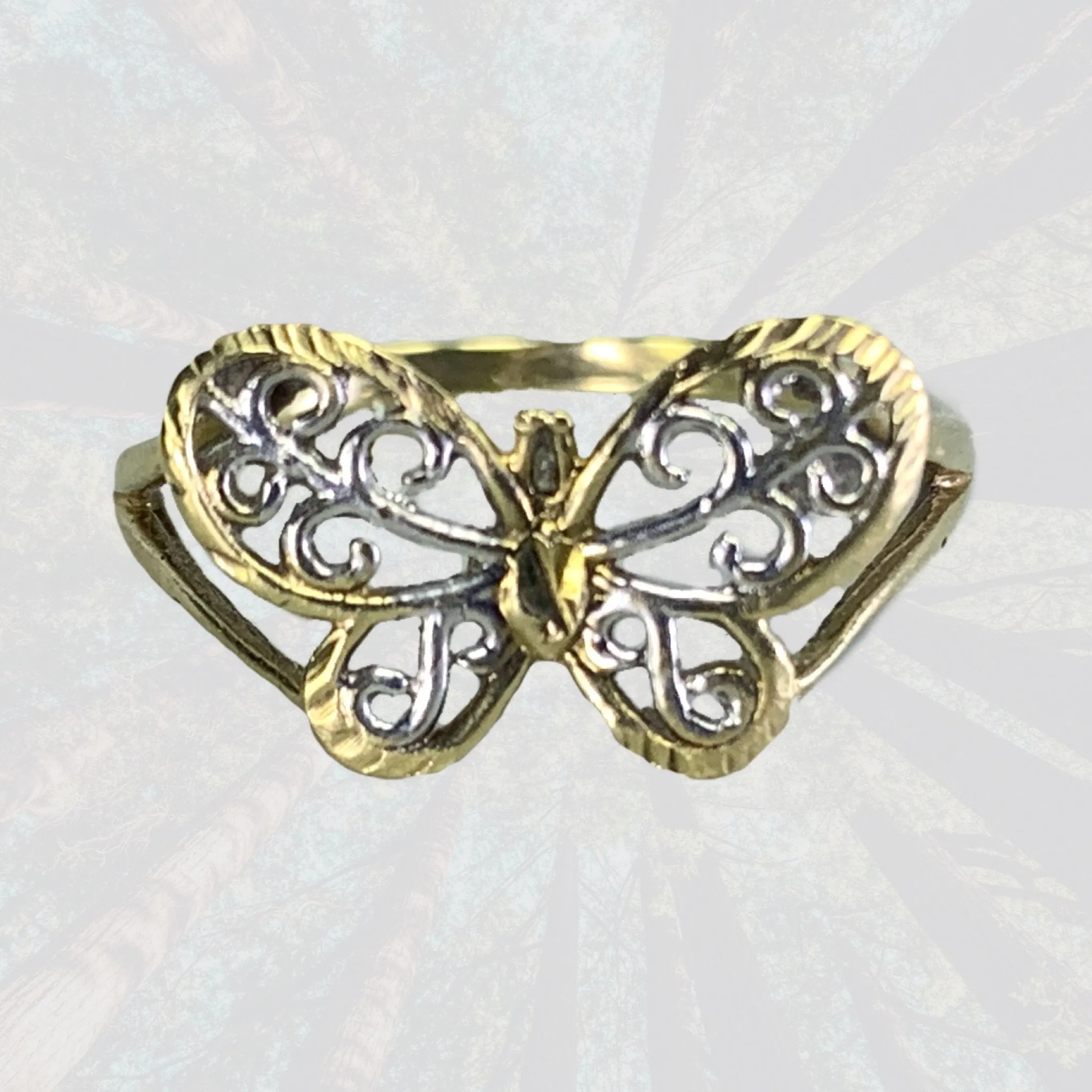 1970s Gold Butterfly Ring in 10K Yellow and White Gold. Would Make a Wonderful Graduation Gift.