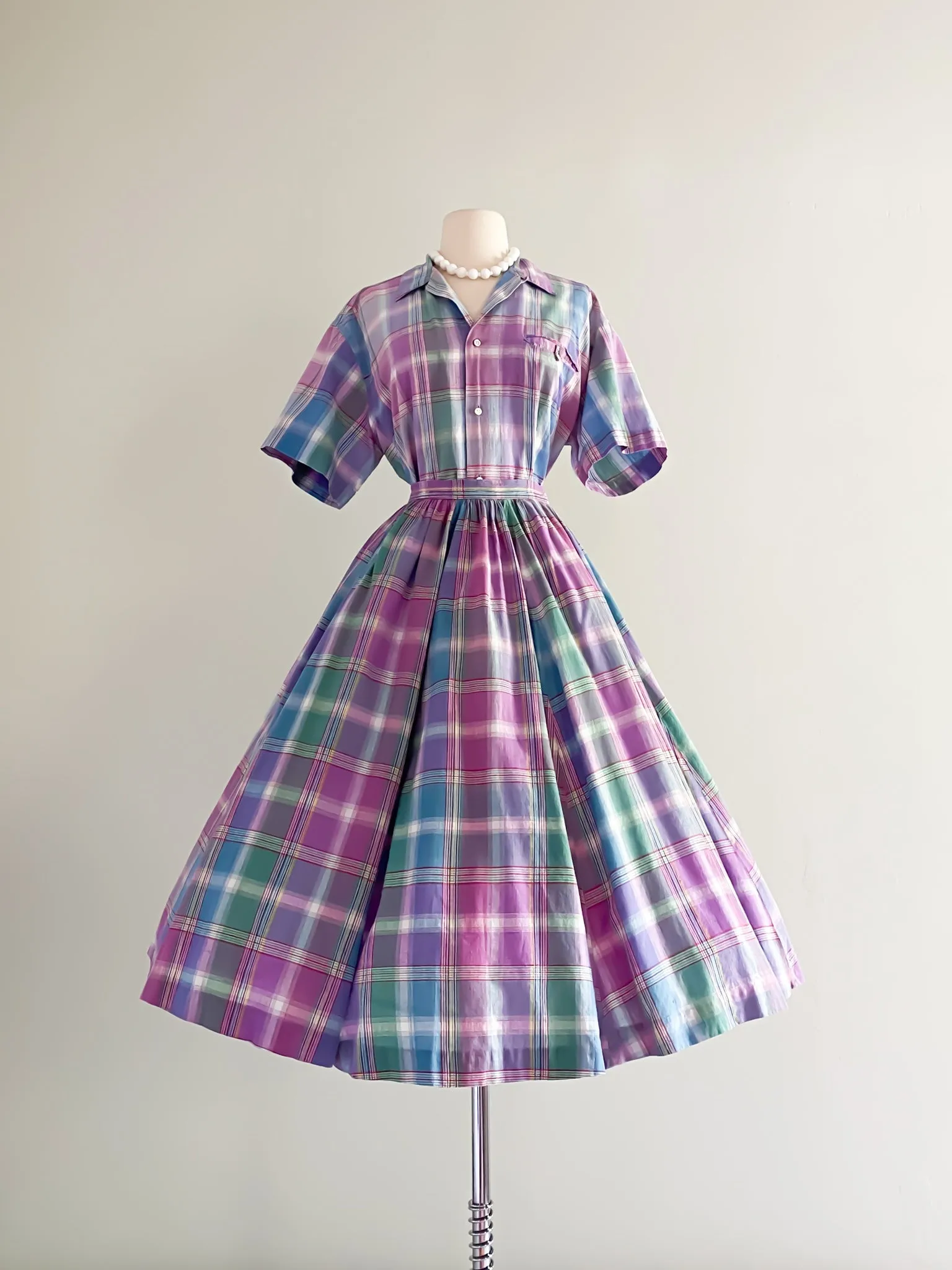 1980's Ralph Lauren Pastel Plaid Two Piece Set / Sz S