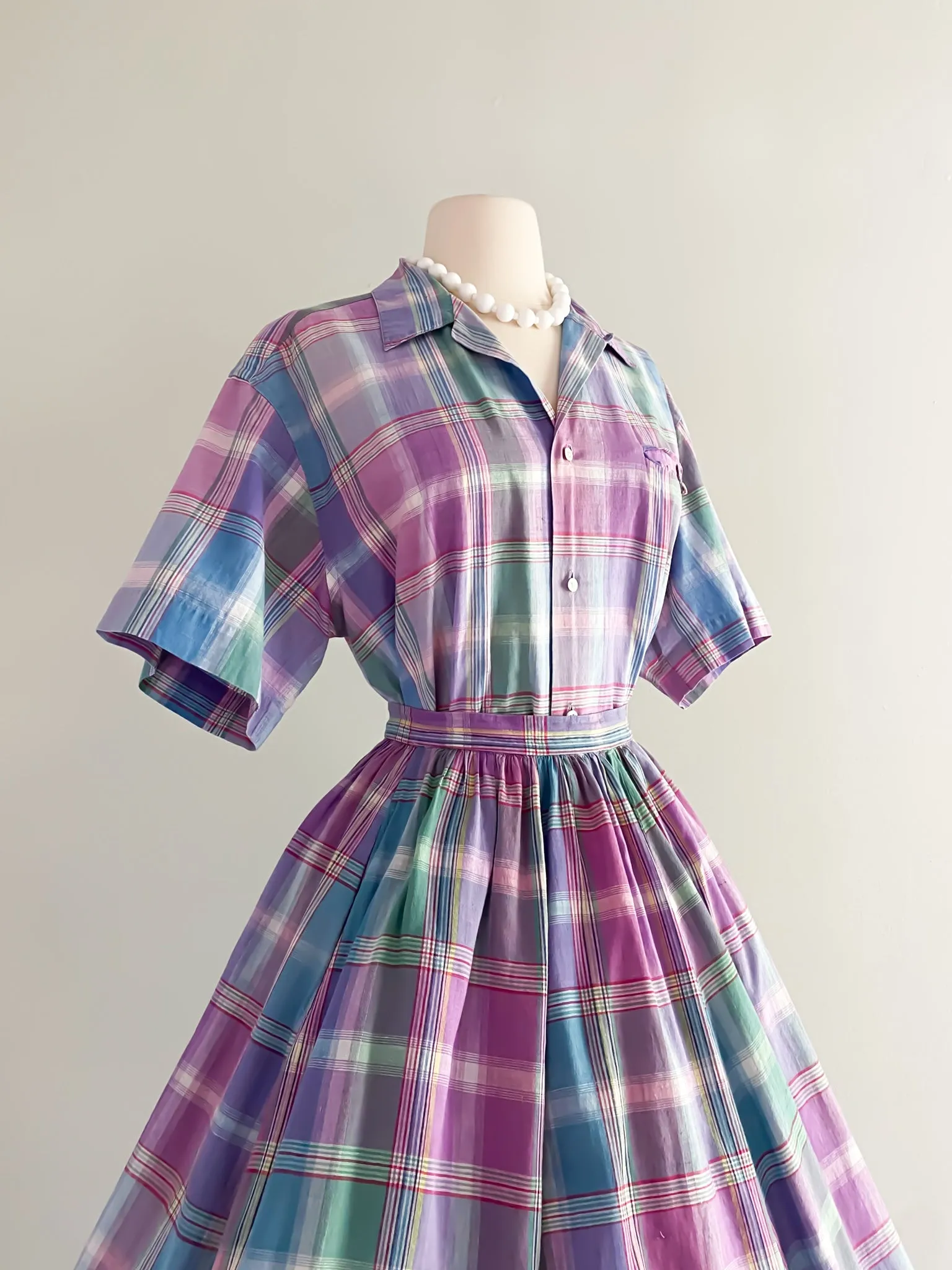 1980's Ralph Lauren Pastel Plaid Two Piece Set / Sz S