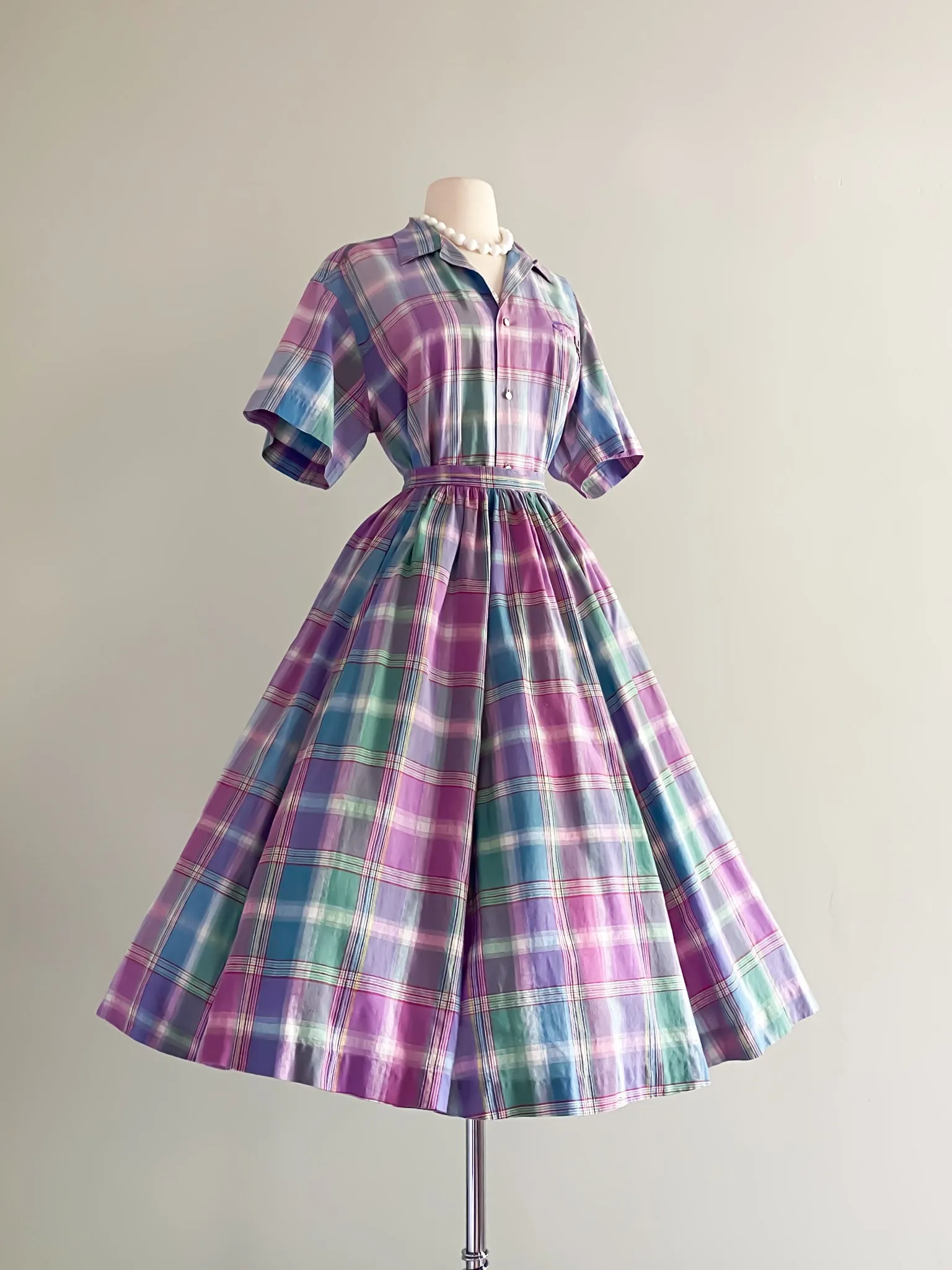 1980's Ralph Lauren Pastel Plaid Two Piece Set / Sz S