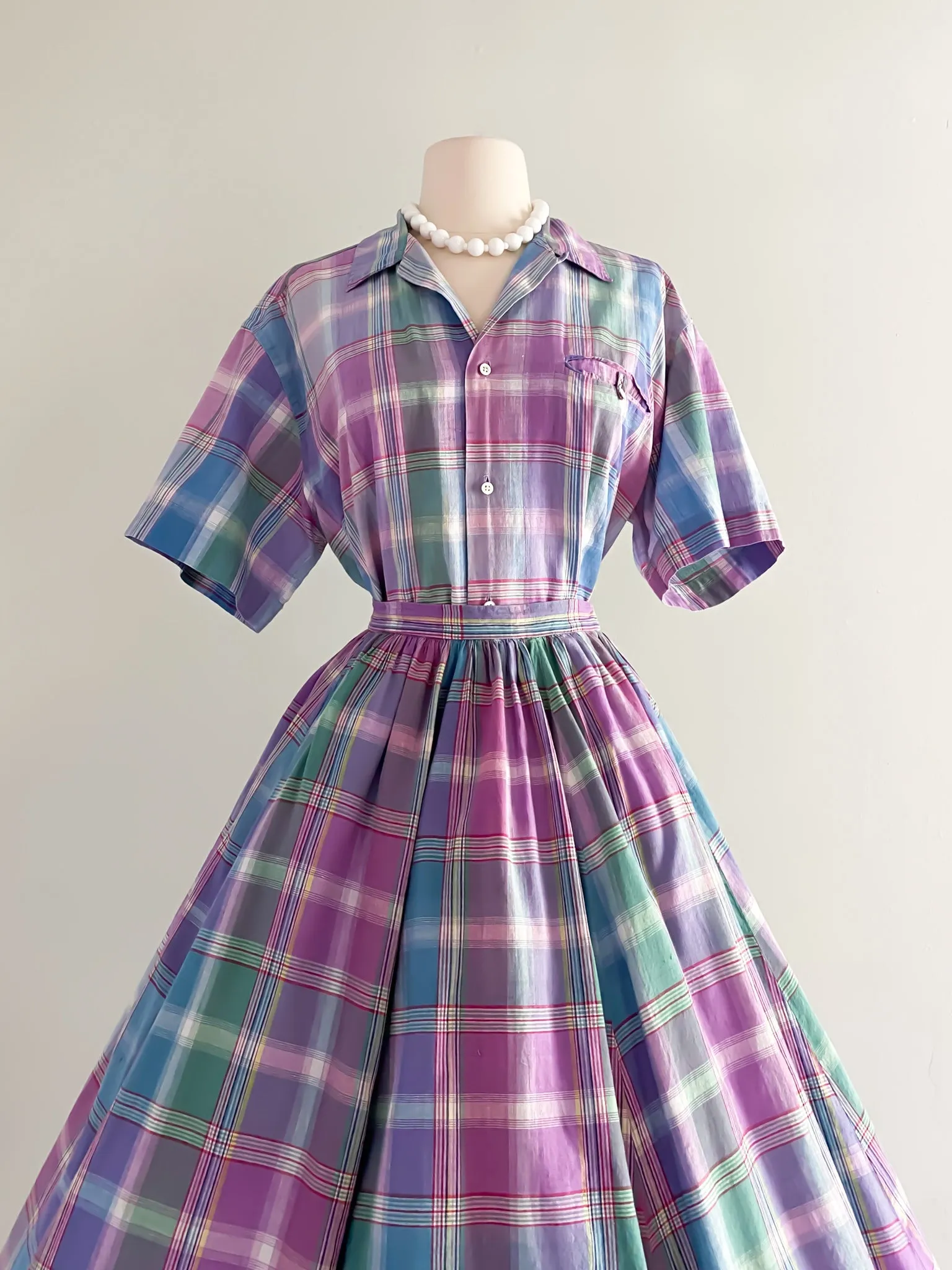 1980's Ralph Lauren Pastel Plaid Two Piece Set / Sz S