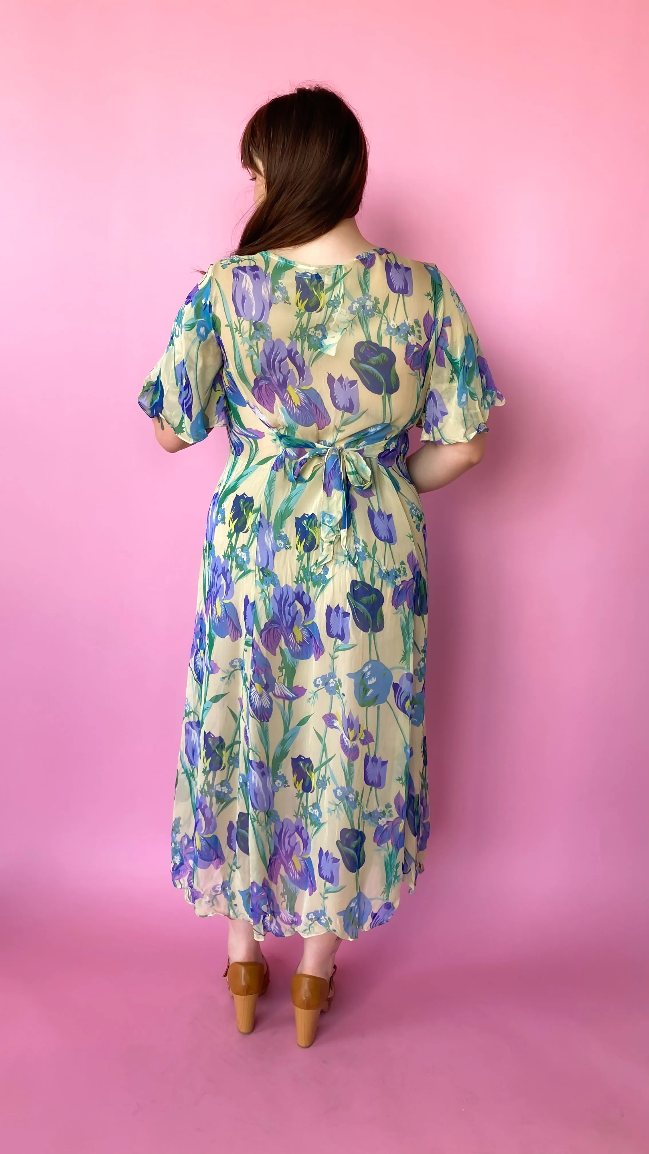 1990s Sheer Green Floral Maxi Dress, sz. 2XL