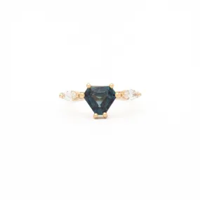 2.10 ct Teal Shield-cut Sapphire Harley Ring