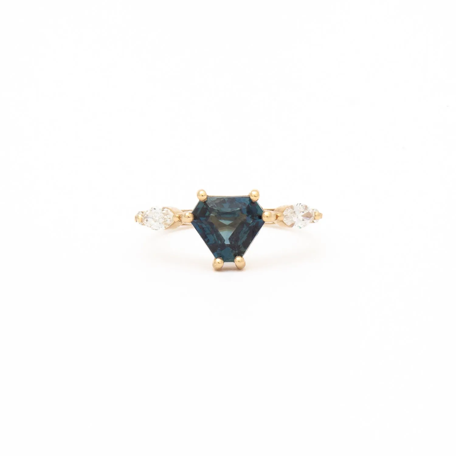 2.10 ct Teal Shield-cut Sapphire Harley Ring