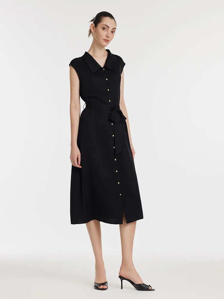 22 Momme Mulberry Silk Lapel Women Midi Dress With Belt