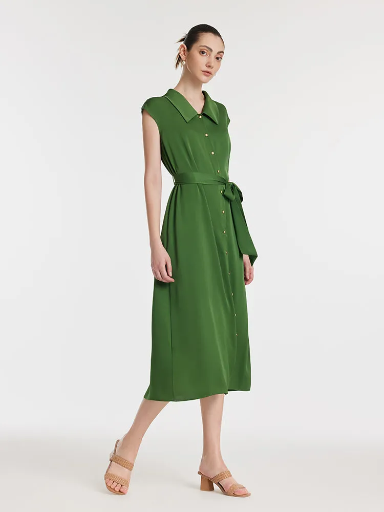 22 Momme Mulberry Silk Lapel Women Midi Dress With Belt