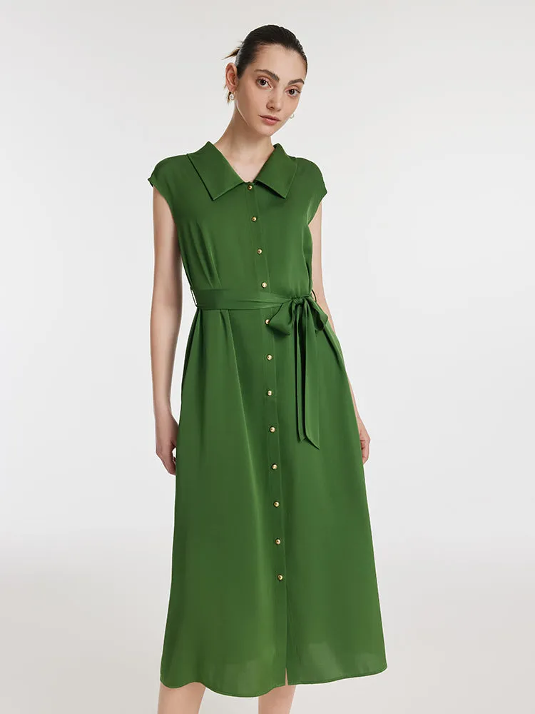 22 Momme Mulberry Silk Lapel Women Midi Dress With Belt