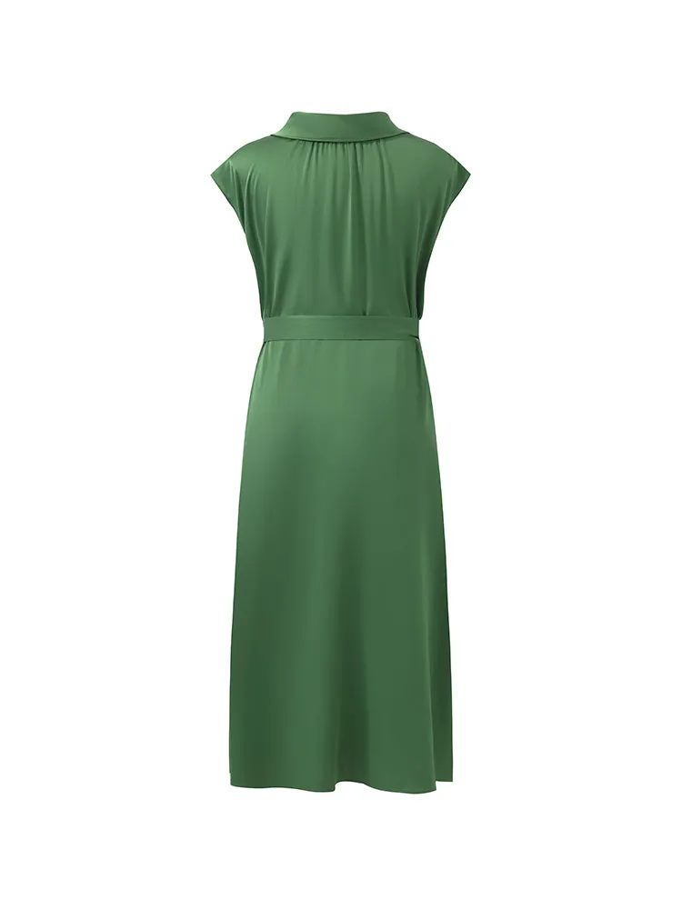 22 Momme Mulberry Silk Lapel Women Midi Dress With Belt