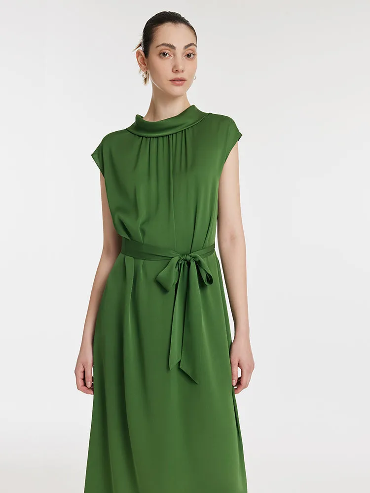 22 Momme Mulberry Silk Lapel Women Midi Dress With Belt