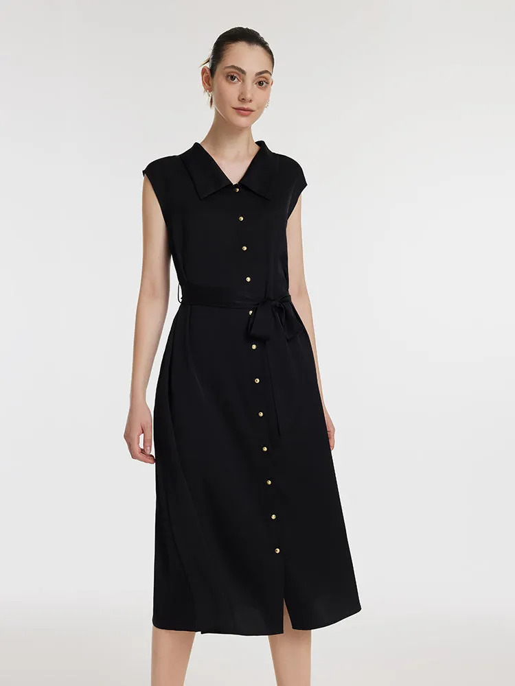 22 Momme Mulberry Silk Lapel Women Midi Dress With Belt