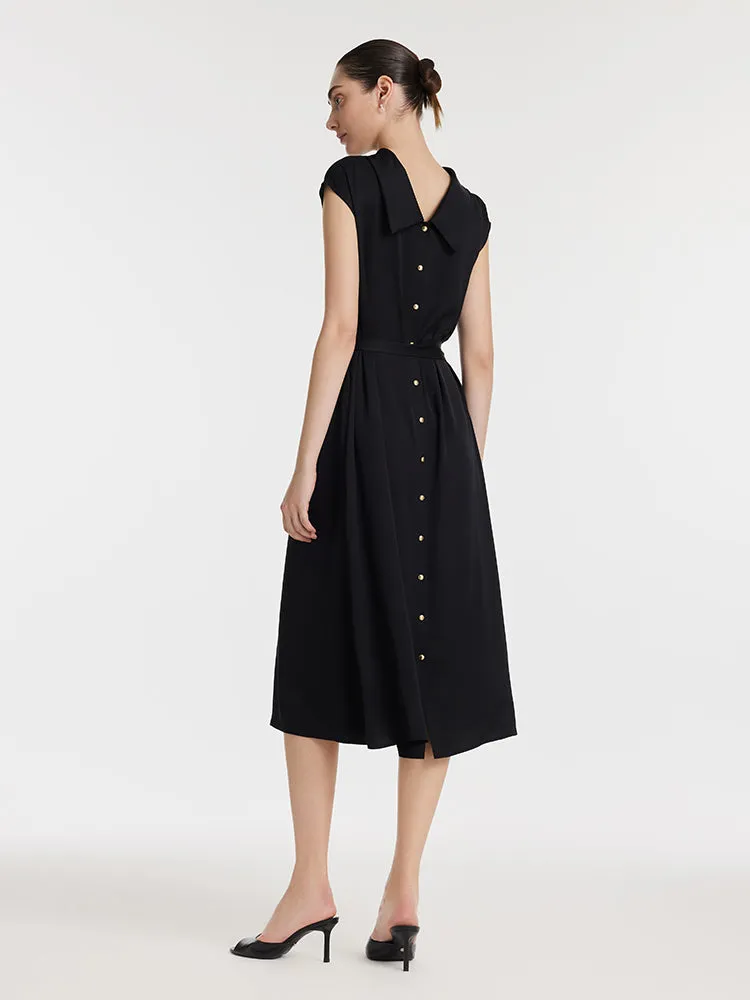 22 Momme Mulberry Silk Lapel Women Midi Dress With Belt