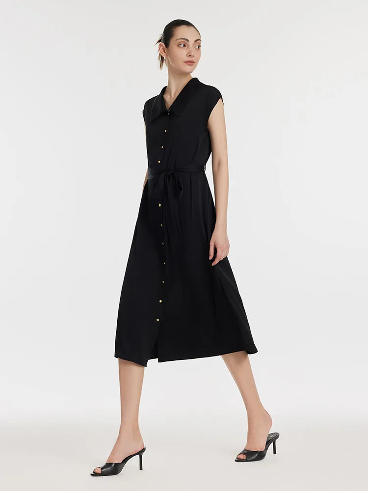 22 Momme Mulberry Silk Lapel Women Midi Dress With Belt