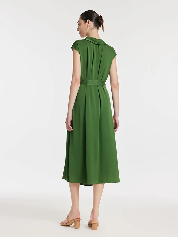 22 Momme Mulberry Silk Lapel Women Midi Dress With Belt