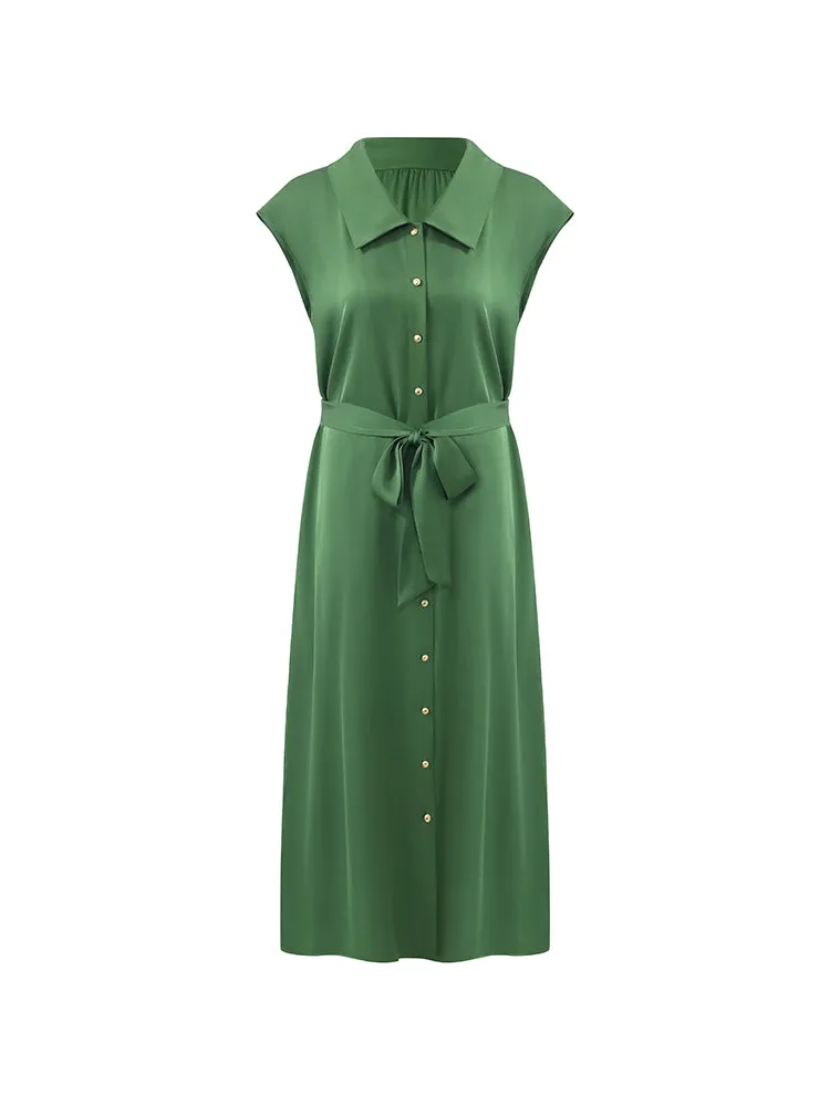 22 Momme Mulberry Silk Lapel Women Midi Dress With Belt