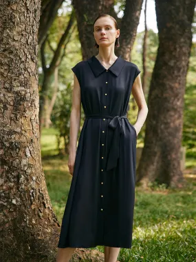 22 Momme Mulberry Silk Lapel Women Midi Dress With Belt