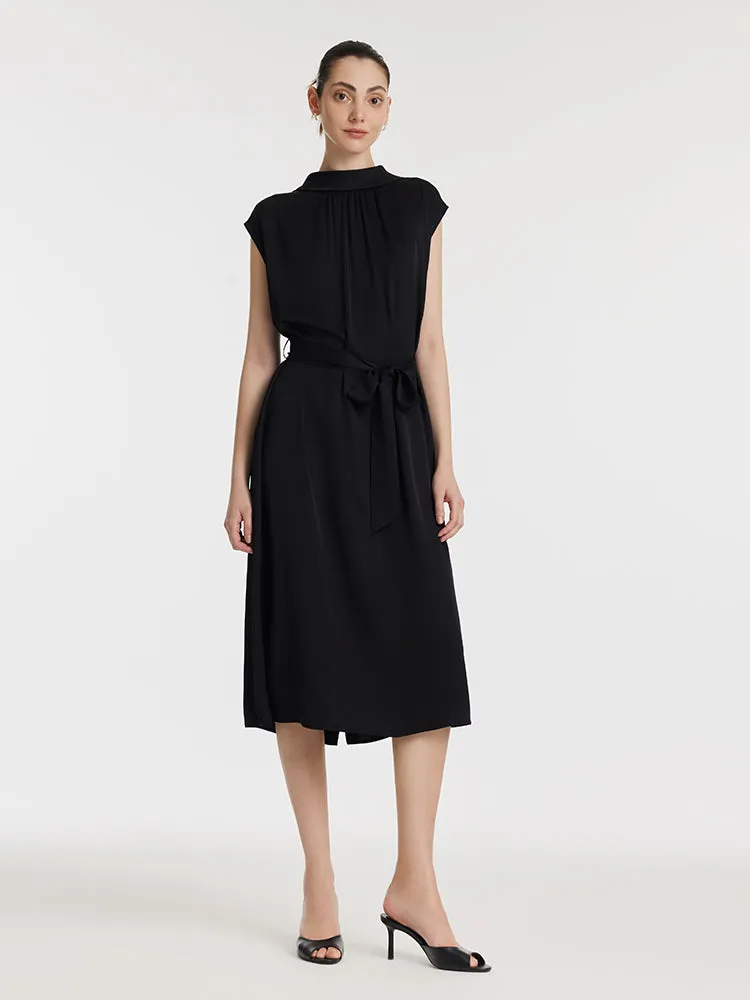 22 Momme Mulberry Silk Lapel Women Midi Dress With Belt