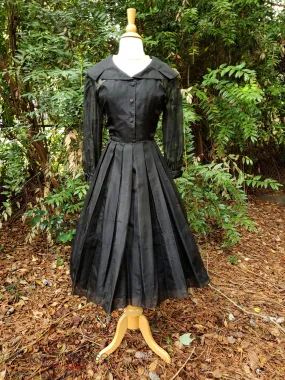 40s/50s Party Dress in Black Silk Organza - med