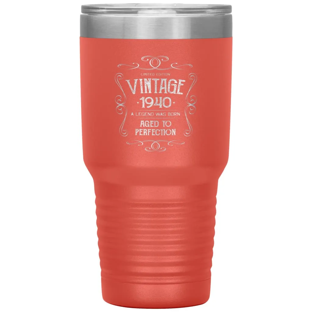 80th Birthday For Grandparents Vintage 1940 Aged To Perfection Laser Etched 30oz Stainless Steel Tumbler