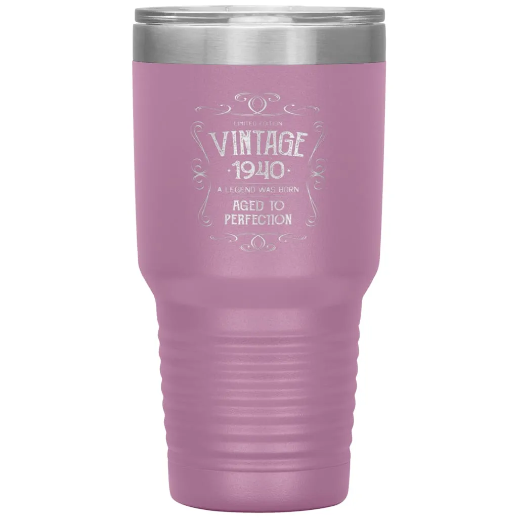 80th Birthday For Grandparents Vintage 1940 Aged To Perfection Laser Etched 30oz Stainless Steel Tumbler