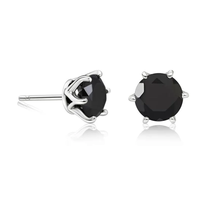 925 Silver Black CZ Studs - 7mm Dec Birthstone, Handmade Gift