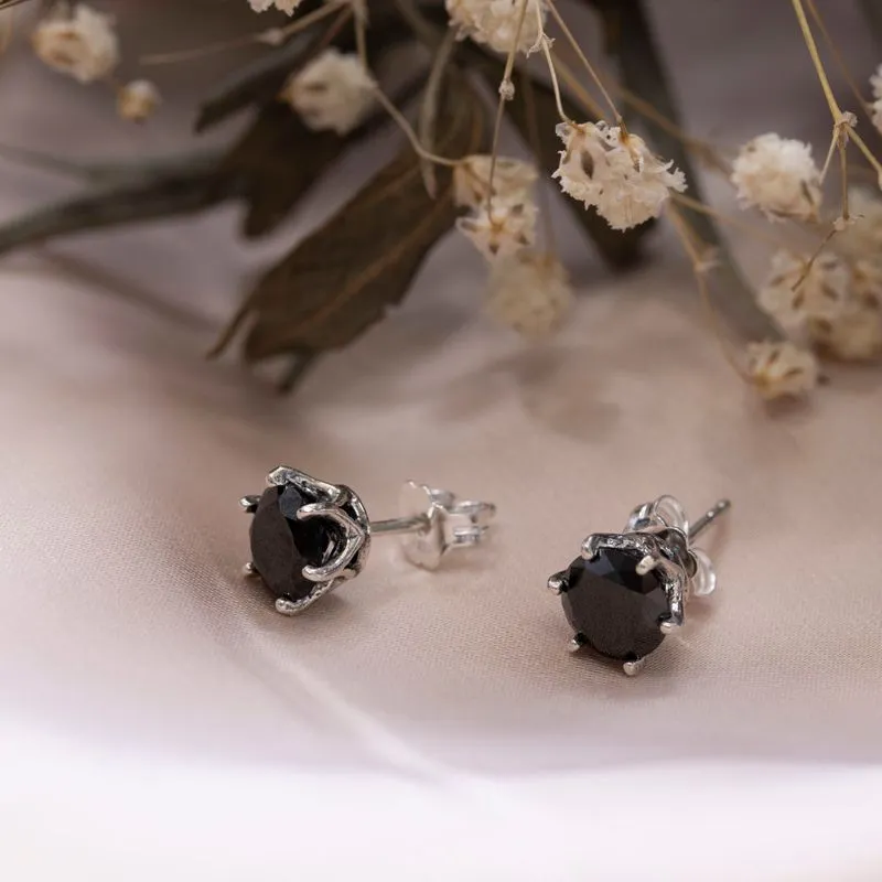 925 Silver Black CZ Studs - 7mm Dec Birthstone, Handmade Gift