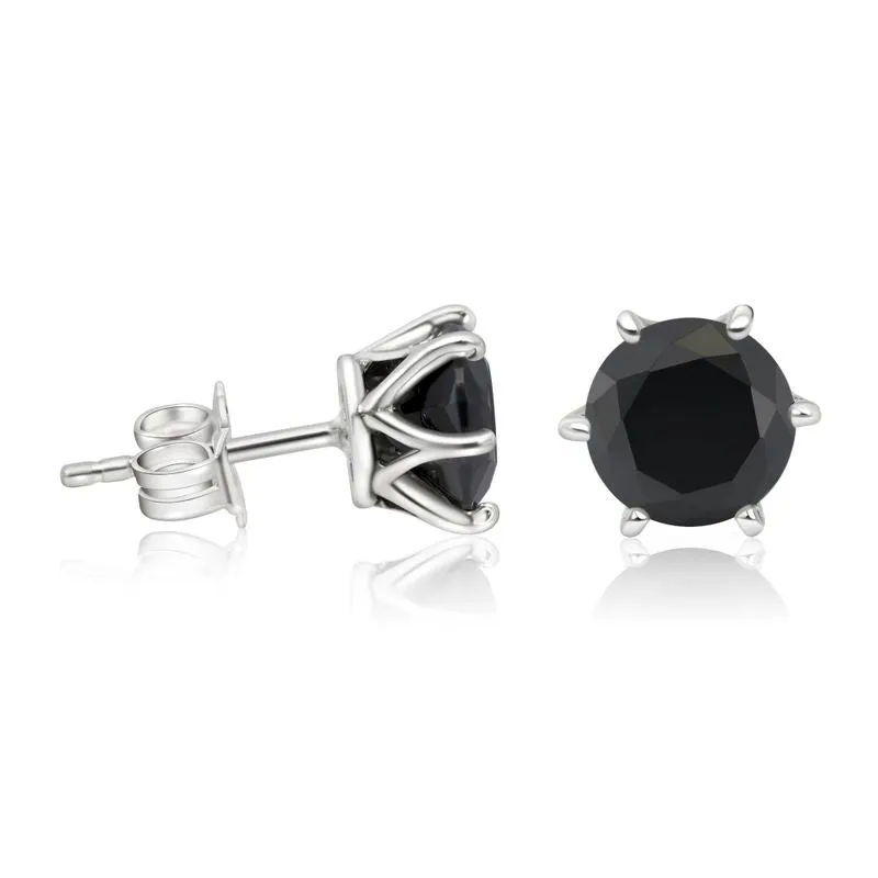 925 Silver Black CZ Studs - 7mm Dec Birthstone, Handmade Gift