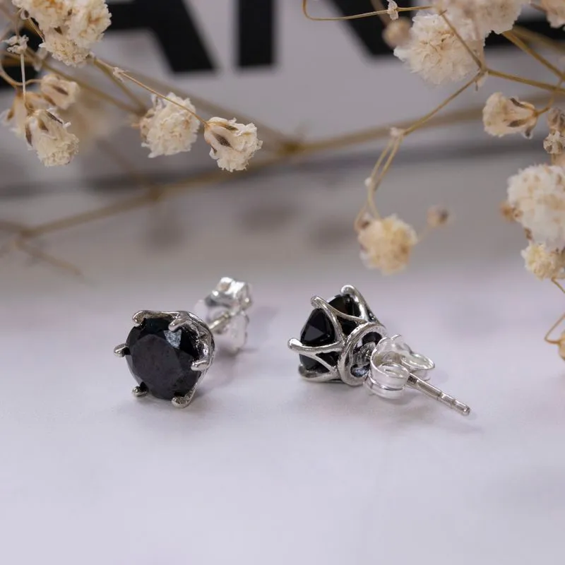 925 Silver Black CZ Studs - 7mm Dec Birthstone, Handmade Gift