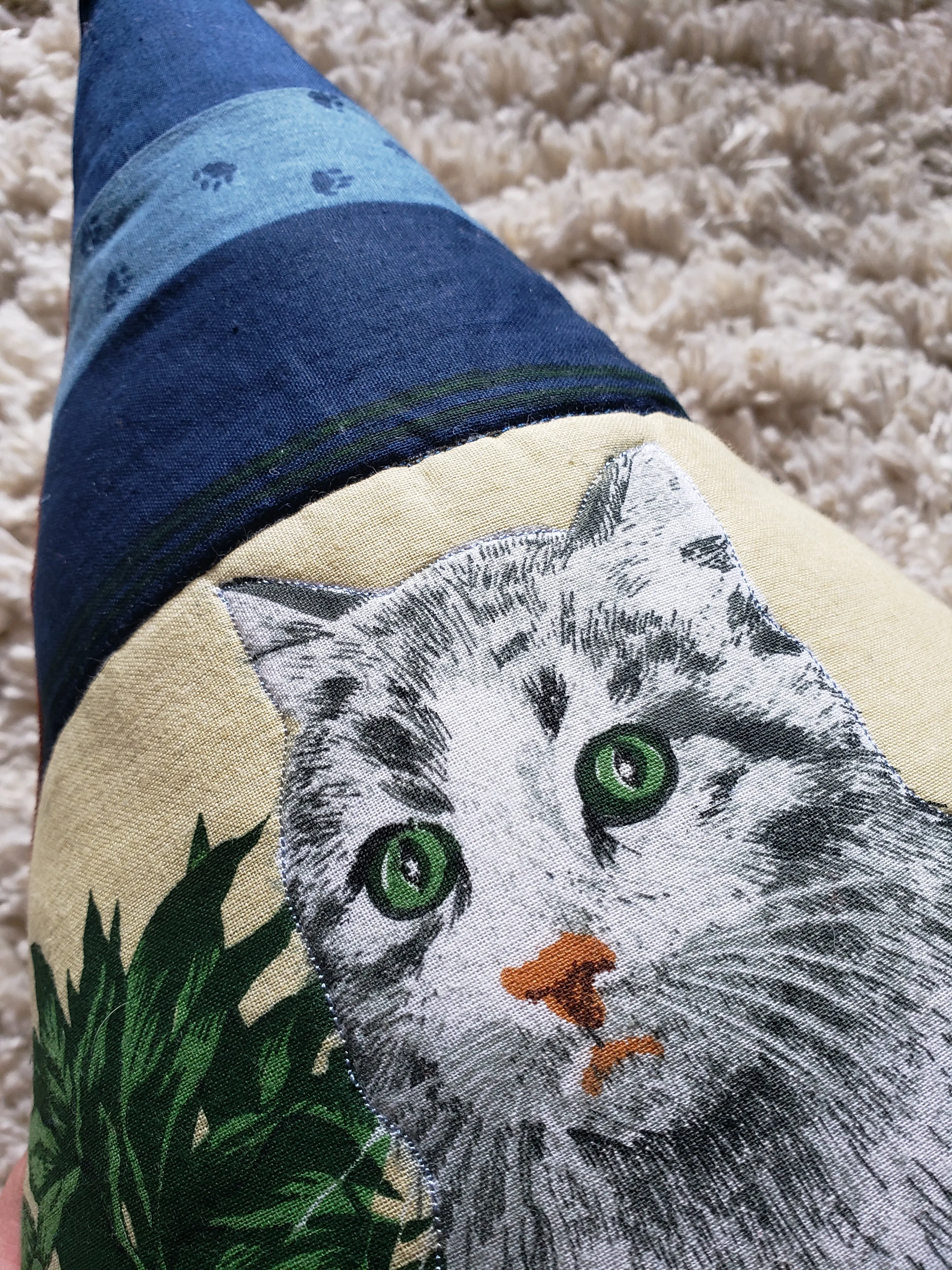 A Cat and His Plant PomPom Triangle Pillow