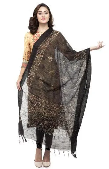 A R Silk Women's Cotton Batik Print Black Regular Dupatta