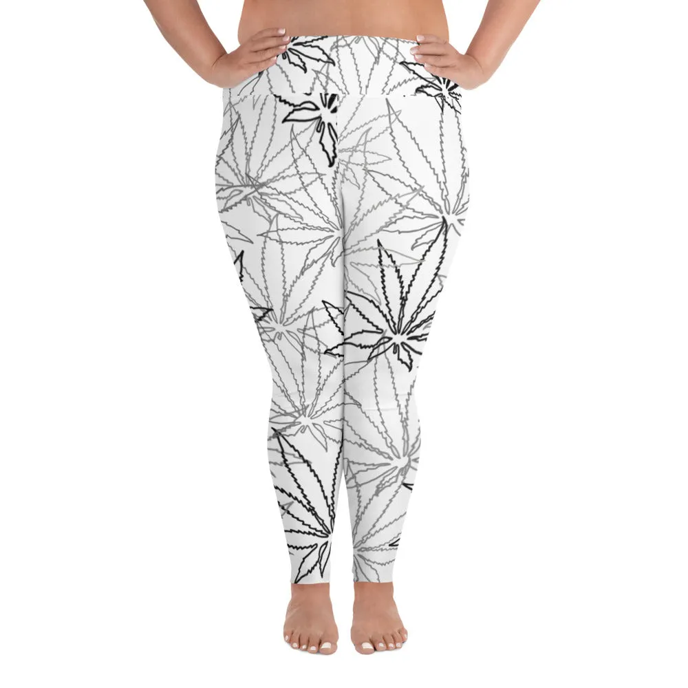 All-Over Print Plus Size Silver Leaf E4SO Leggings