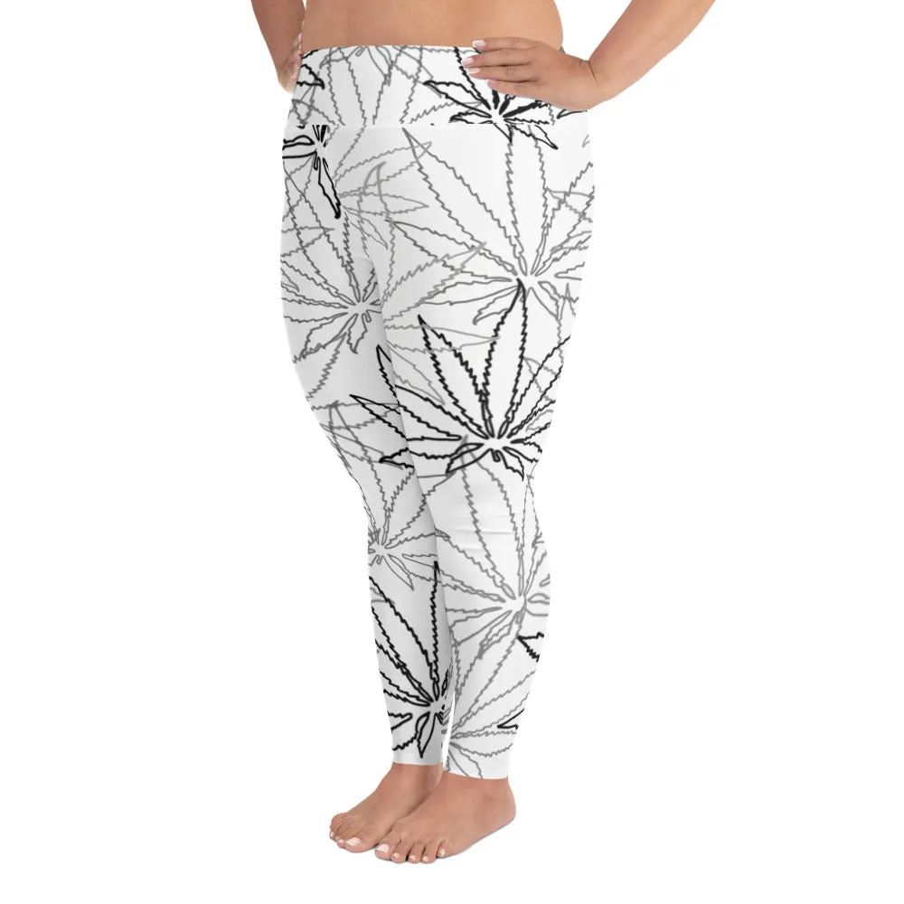 All-Over Print Plus Size Silver Leaf E4SO Leggings