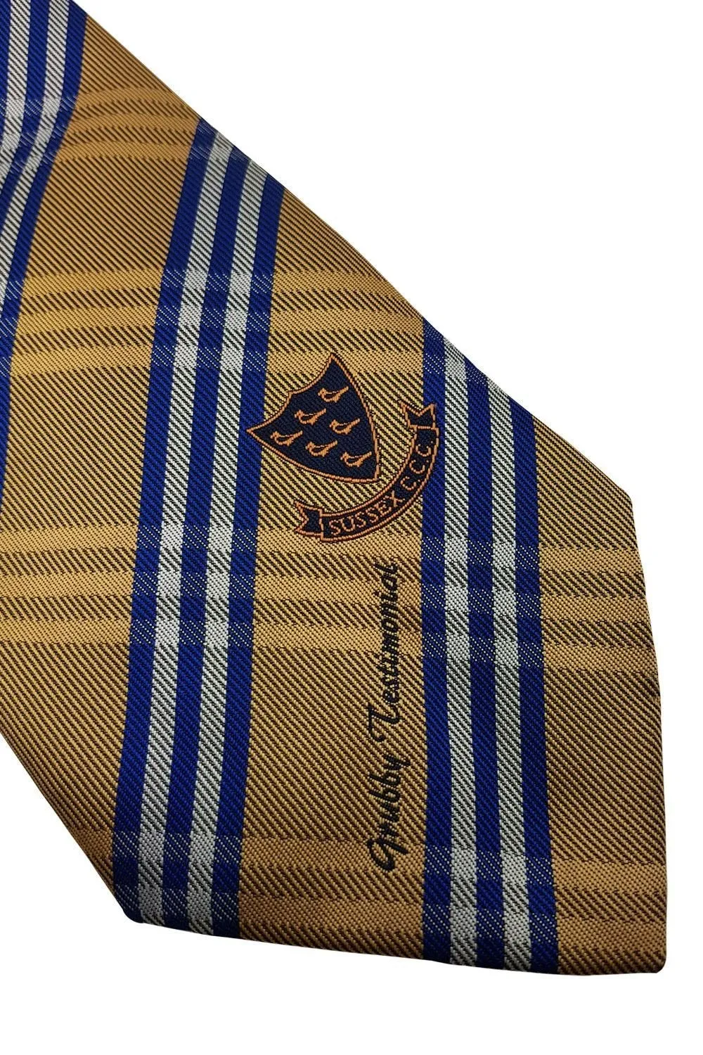 ALLEZ Sussex County Cricket Club Gold and Blue Check Tie (59")