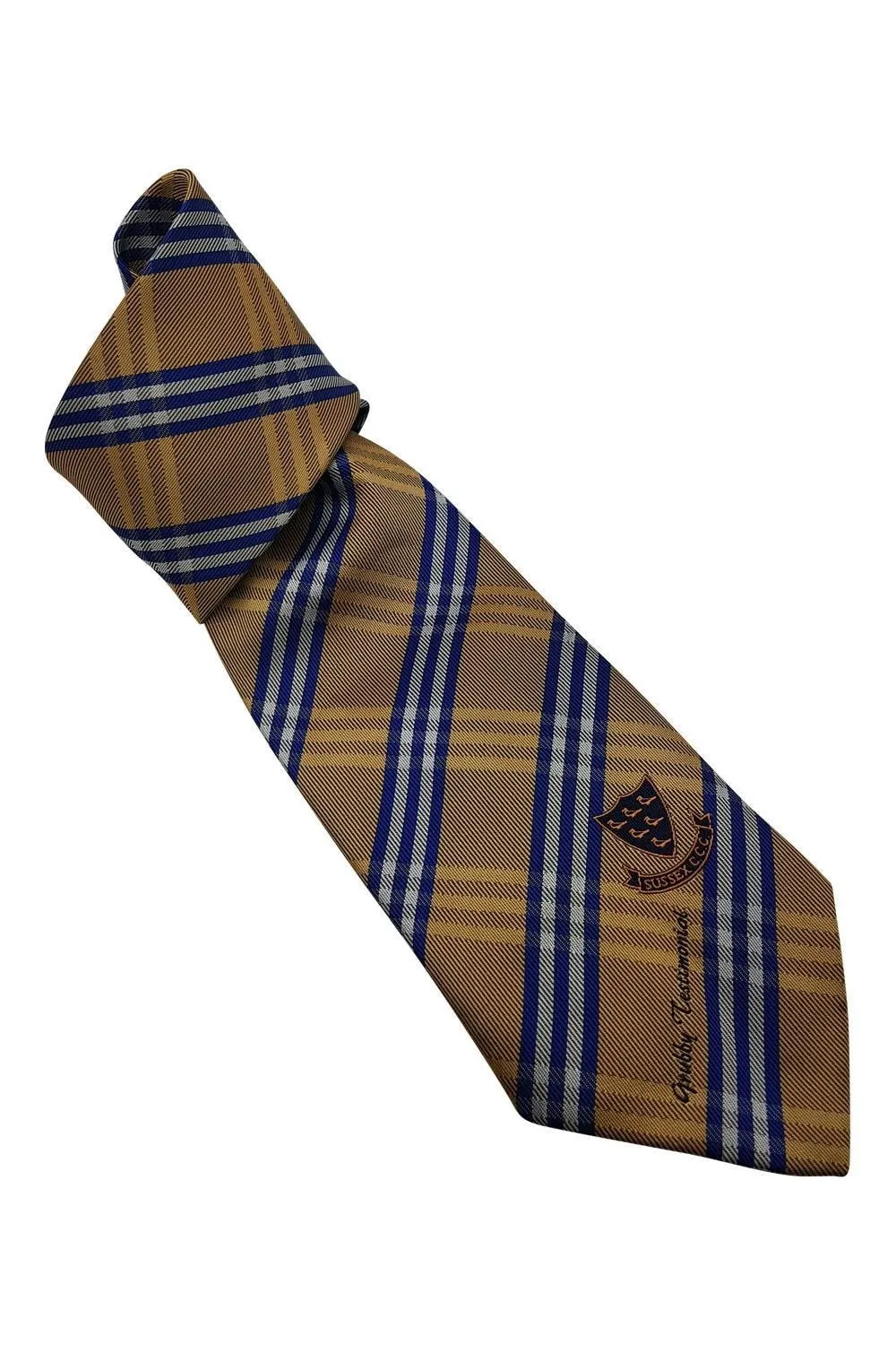 ALLEZ Sussex County Cricket Club Gold and Blue Check Tie (59")