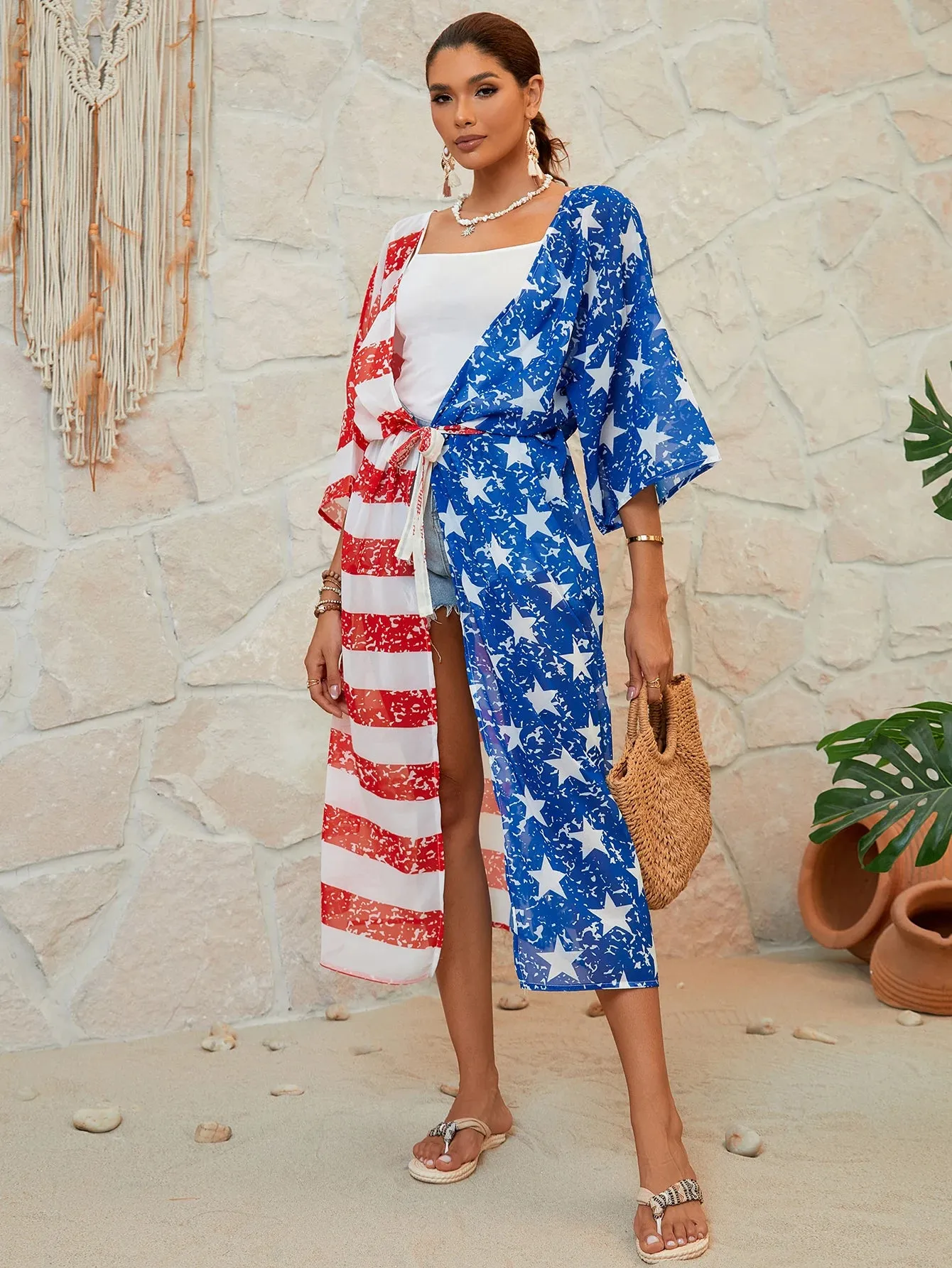 American Flag Maxi Cover Up Kimono