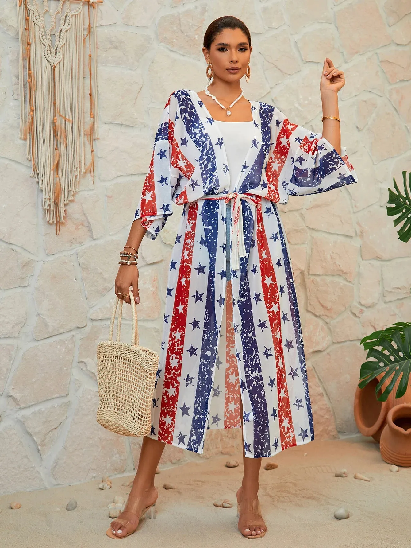 American Flag Maxi Cover Up Kimono