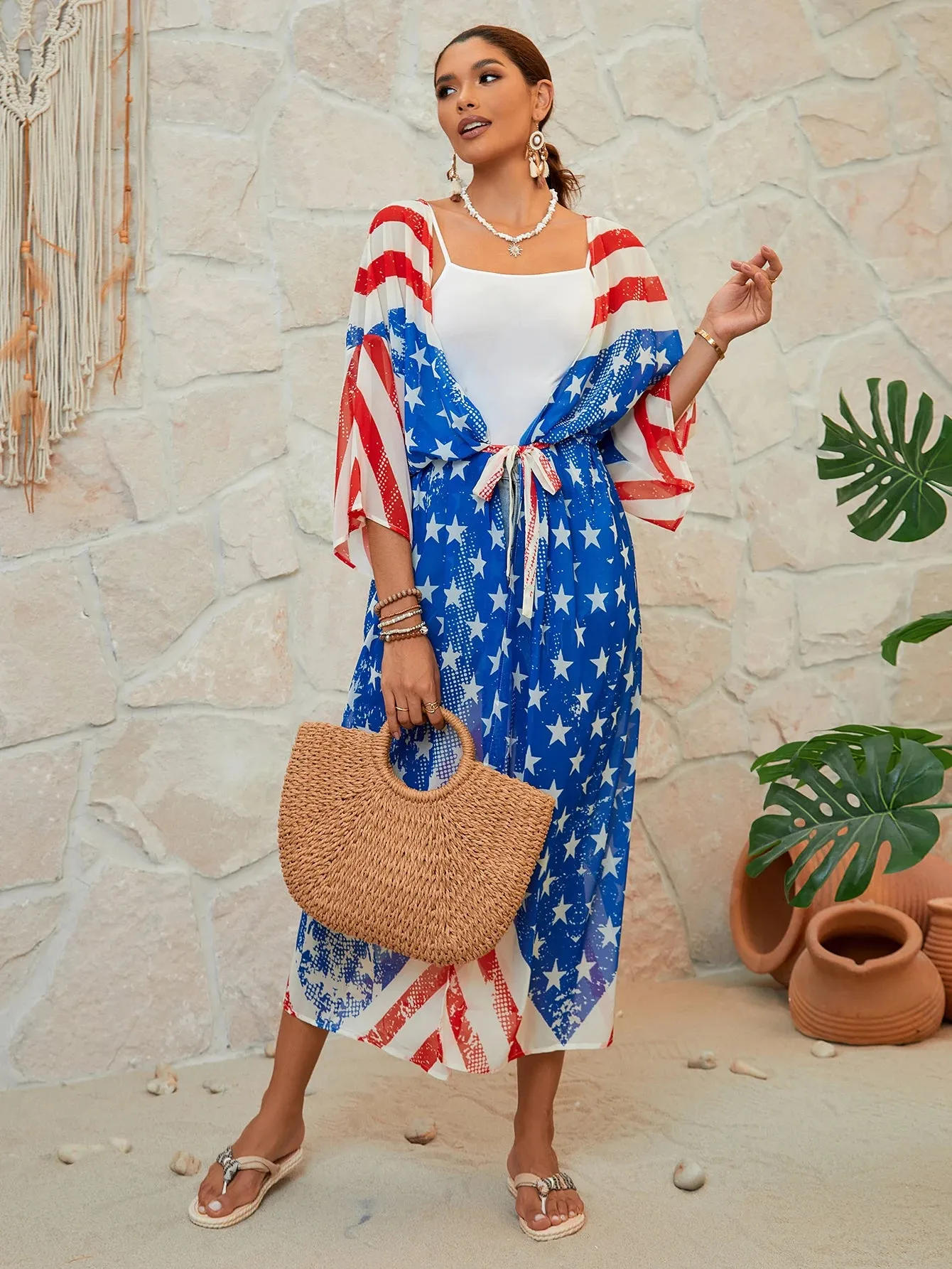 American Flag Maxi Cover Up Kimono