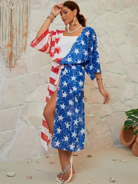 American Flag Maxi Cover Up Kimono