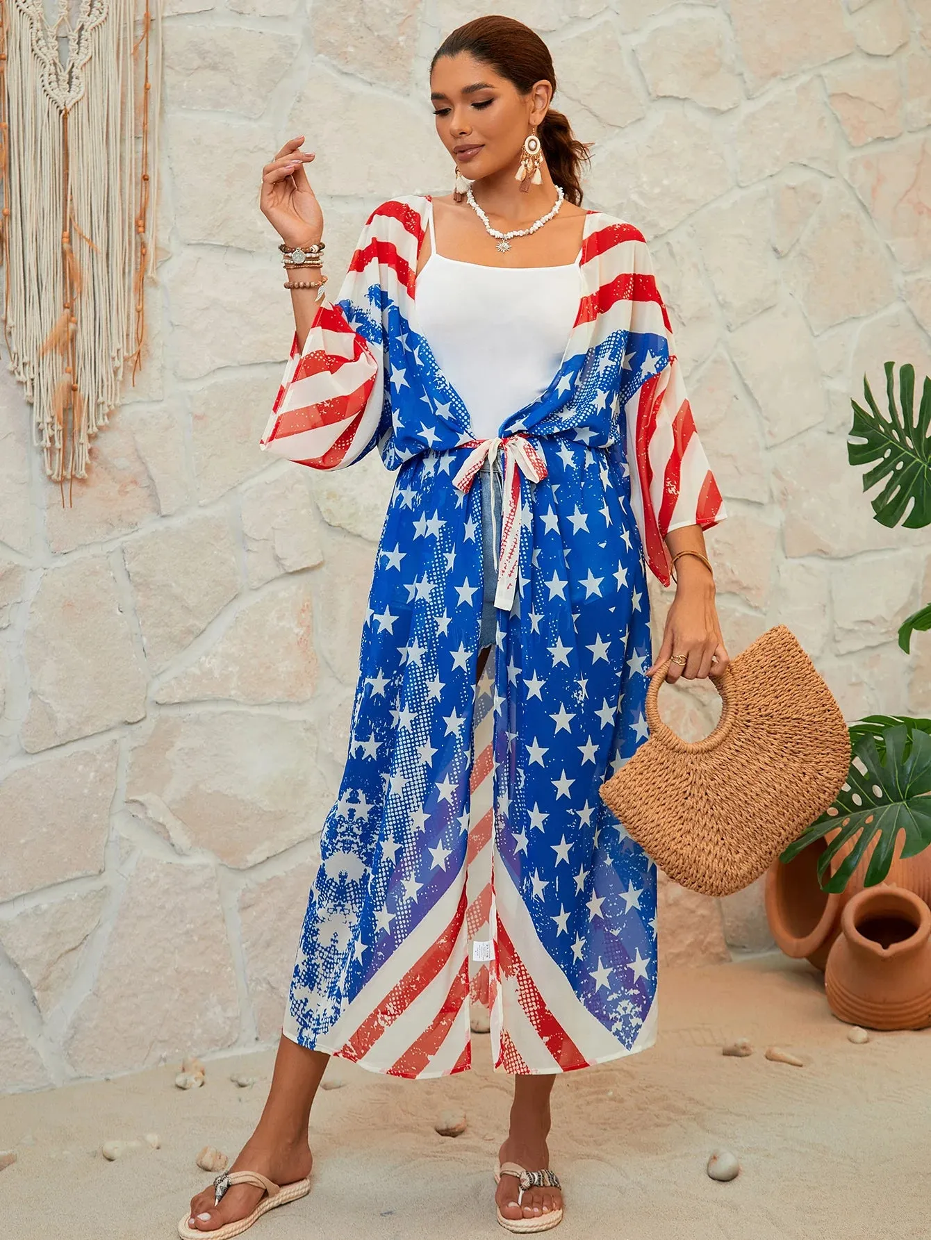 American Flag Maxi Cover Up Kimono