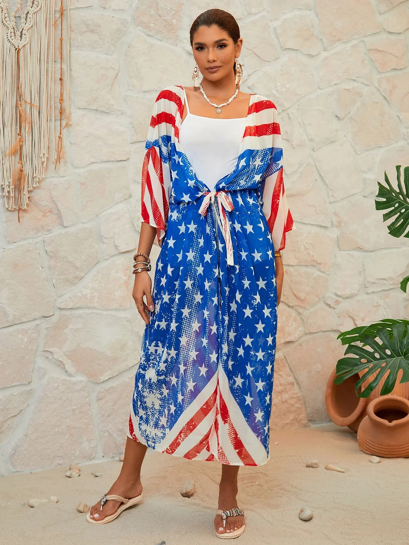 American Flag Maxi Cover Up Kimono