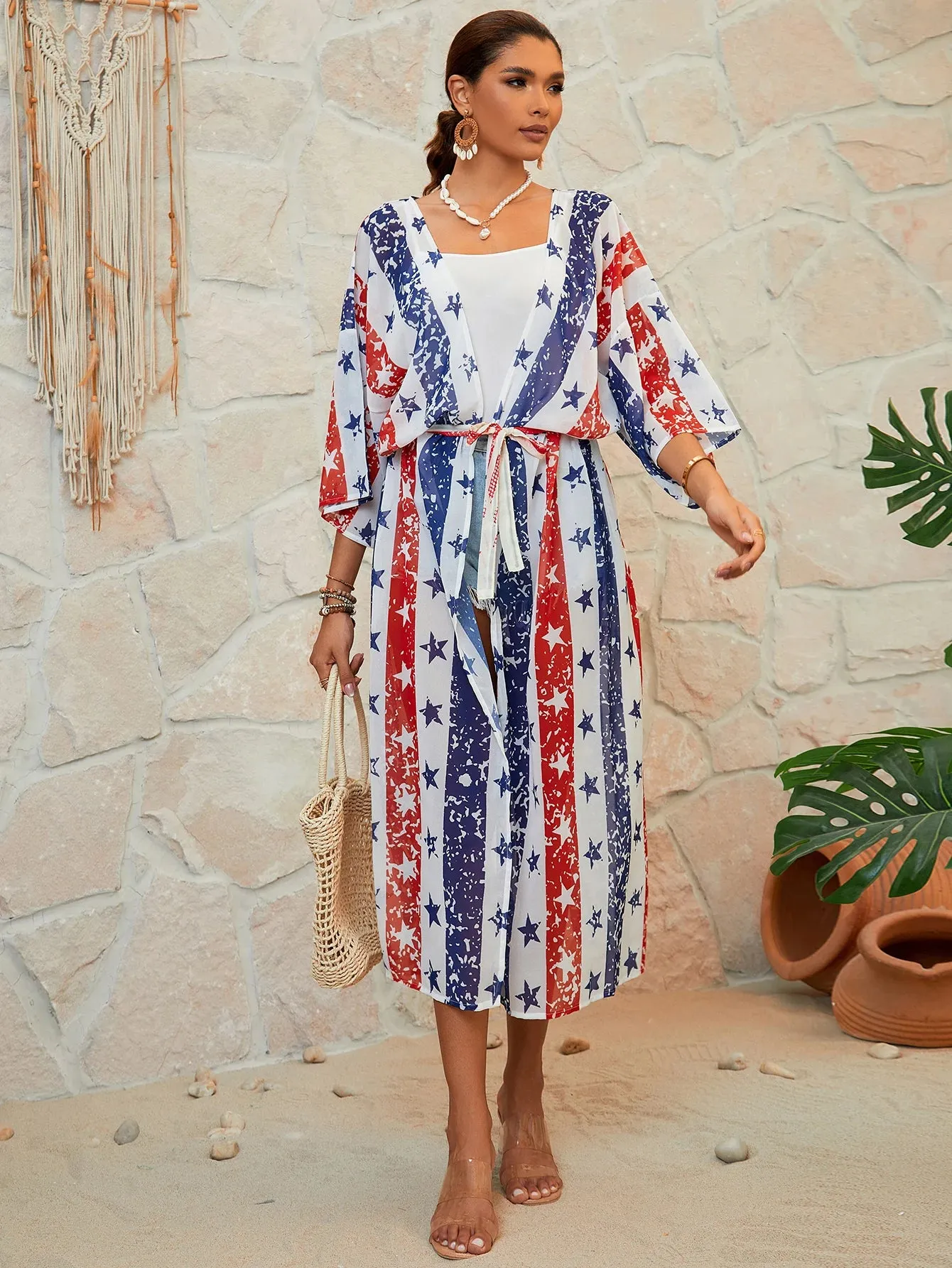 American Flag Maxi Cover Up Kimono