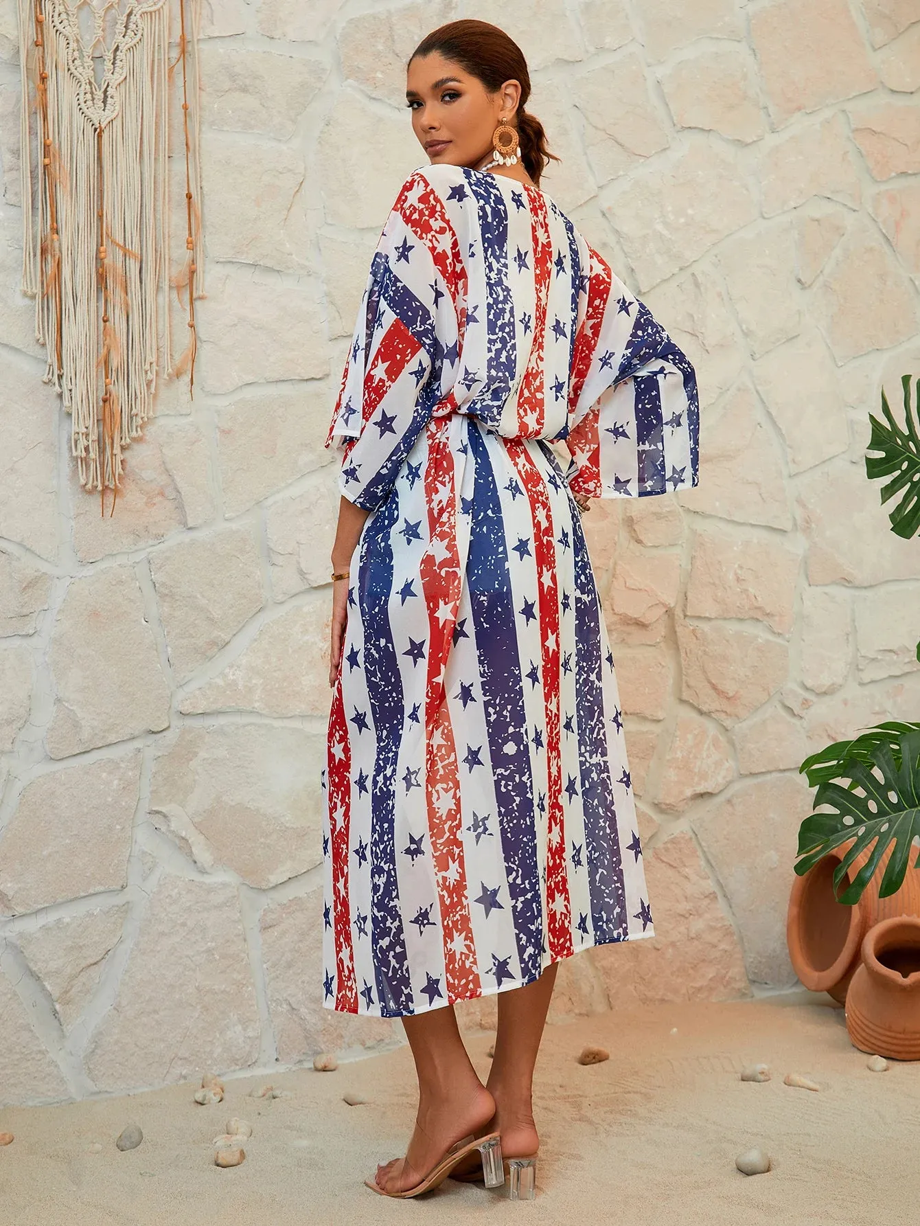 American Flag Maxi Cover Up Kimono