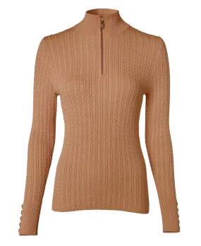 Ava Half Zip Knit - Dark Camel Marl