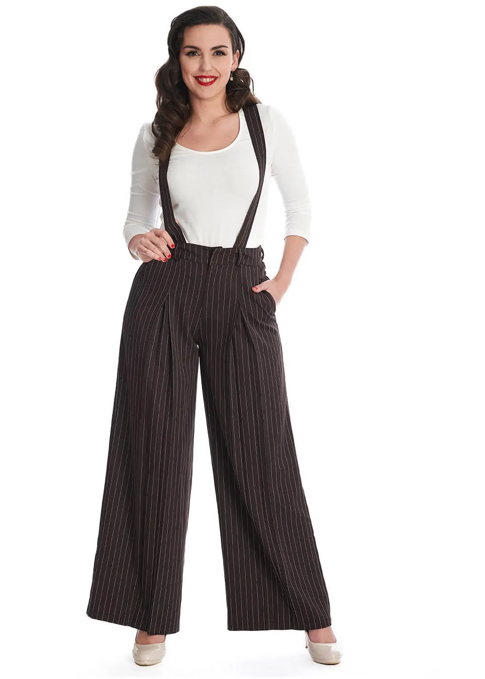 Banned Pinstripe Goals 40's Trousers Black